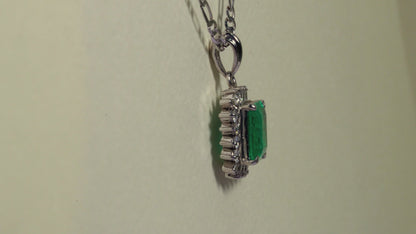 Dije marquesa oro blanco con esmeralda y diamantes naturales - DOB003
