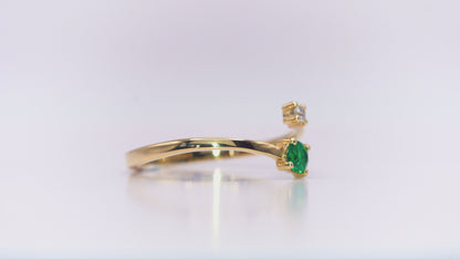 Anillo abierto oro amarillo con esmeralda y diamante natural - ANA178