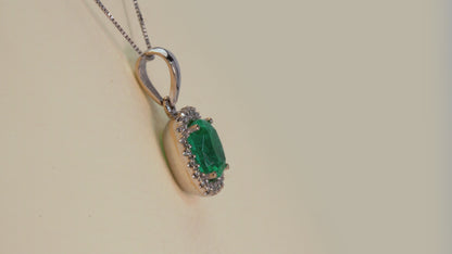 Dije oro blanco con esmeralda y diamante naturales - DOB047