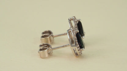 Aretes cluster oro blanco con zafiros y diamantes naturales - ARO009