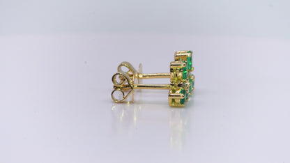 Aretes oro amarillo con esmeraldas y diamantes naturales - ARA132