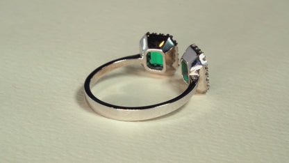 White gold open cluster ring with emerald and natural diamonds - ANB063