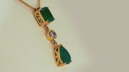 Dije con cadena con esmeralda y diamante natural - DOA052