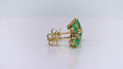 Aretes oro amarillo con esmeraldas y diamantes naturales - ARA131