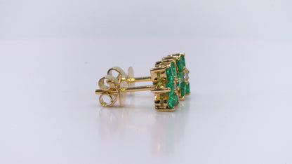 Aretes oro amarillo con esmeraldas y diamantes naturales - ARA128
