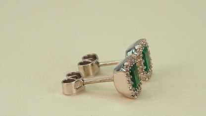 White gold cluster earrings with emerald and natural diamonds - ARB008