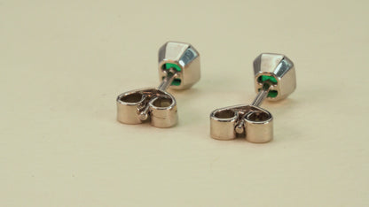 White gold polka dot earrings with natural emerald - ARB037